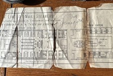 Antique 1880s INMAN LINE SS City of Chicago Cabin Deck Plan Ocean Liner Ephemera picture