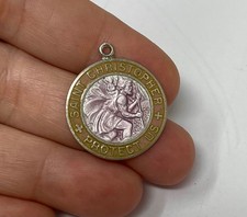 Vtg 1960’s Sterling Silver Enamel SAINT CHRISTOPHER MEDAL Pendant Infinity Mark picture