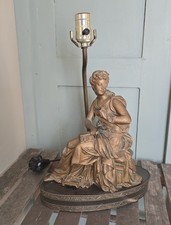 Vtg Antique Victorian Gilt Metal Brass Tone Woman Figural Lamp Jewelry Patina picture