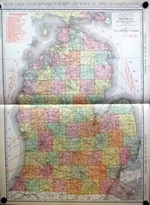 State of Michigan Lower Peninsula 1912 Rand McNally color Map with Railroads picture