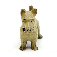 Vintage Cast Iron Scottish Terrier Figurine Cream Chippy Paint Scottie Dog picture