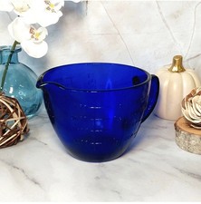 Cobalt Blue Depression Style Glass Measuring Cup & Mixing Bowl, Vintage Kitchen picture