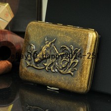 Vintage Portable Double Sided Copper Carved Horse Cigarette Case Smoking picture