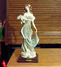 Resin Woman Lady Figurine Painted White Beige Art Theme on Base picture