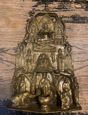 Buddhism Brass Buddhist Wall Hanging Plaque Relief w/ Multiple Figures Scenes picture