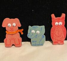 VTG Made In Japan Googly Wiggle Eyes Erasers Animals Puppy Owl Elephant Novelty picture