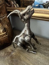 Metal Goat Figurine Metallic Finish Silver/Black 7in H x 4in L picture