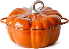 4QT Pumpkin Cast Iron Dutch Oven 3.7L Enamel Cooking Pot with Lid Soup Stew picture