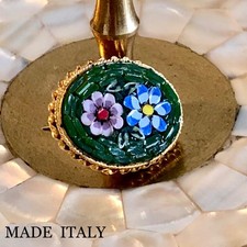 Vintage Italy Gold Green Brooch Retro Flower Made in Italy Jewelry picture