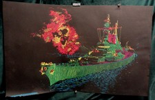 RARE Stunning 1973 USS Battleship Missouri Black Light Poster Pro-Arts CA -LOOK picture