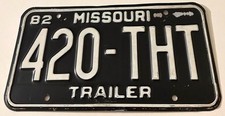 1982 Missouri 420 THT License Plate Trailer Cannabis Reefer Mary Jane THC Smoke picture