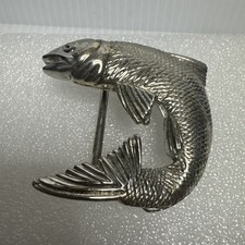 Vintage RARE 1991 Signed Wathne Ltd Sterling Silver  Belt Buckle “Jumping Fish” picture