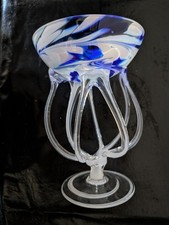 Jozephina Krosno Blown Glass Octopus Jellyfish Pedestal Cobalt Compote Poland picture