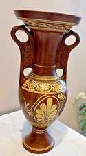 VINTAGE HANDMADE CERAMIC GREEK AMPHORA VASE, SIGNED, 14 1/2
