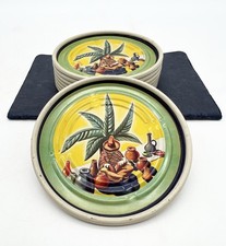 Vintage 60s Hippie Metal Drink Coasters Marijuana Leaf Boho 3.25” Set Of 8 picture