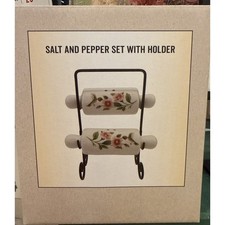 Cracker Barrel Ceramic Rolling Pin Salt & Pepper Shaker Set with Carrier picture