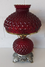BEADED DIAMOND QUILTED RUBY RED GLASS VINTAGE TABLE LAMP picture