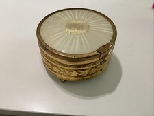 Vintage Hollywood Regency Ornate Gold Round Vanity/Jewelry/Sewing/ Storage Box picture