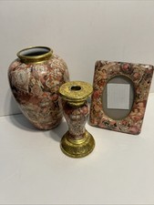 VTG Ganz Victorian Picture Frame, Candle Holder/Vase Set Angels Roses Hearts picture