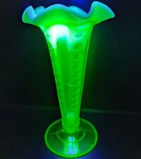 Topaz Opalescent Vaseline Vase Fluted Ruffle Trumpet Concave Column Uranium picture