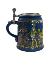 Antique Marzi & Remy Rein Zinn Lid Cobalt Blue Vintage 4 Seasons Solstices Stein picture