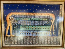 Signed Egyptian Papyrus Paper Framed Art Temple Sky Goddess Nut 21 x 16