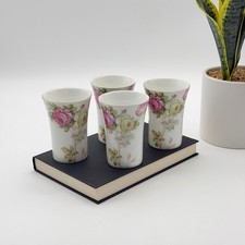 Vintage M.C. Co. Bavaria Hand Painted Pink Rose Porcelain Juice Tumblers Set 4 picture