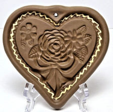 Vintage Cookie Mold Hartstone Stoneware USA Heart w/ Flowers 5” Valentine's Day picture
