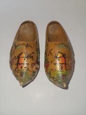 Vintage Authentic Dutch Hand Carved Painted Holland Wooden Clogs Shoes Windmill picture