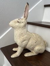 13 pound LIFESIZE ANTIQUE VINTAGE c.1920's CAST IRON RABBIT DOORSTOP STATUE picture