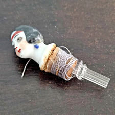 Vintage 1920s Porcelain Flapper Head Perfume Cork Stopper picture