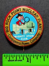 Vintage Rock Point Nuclear Plant Atom Club Michigan Pinback Pin picture