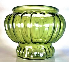 Vintage Olive Green Glass Centerpiece Bowl Mid Century Modern  Planter Boho Chic picture