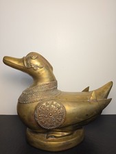 Vintage Anglo Indian Brass Duck 1960 Sculpture Rustic Eclectic Home Decor Rare picture