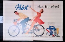 1958 Pabst Blue Ribbon Beer Bicylce for Two Makes it Perfect Print Ad 48382 picture