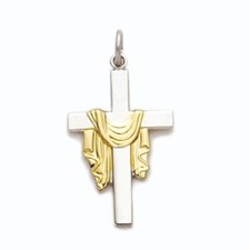 Ladies 925 Sterling Silver Robe Draped Cross Christian Pendant Necklace picture