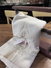 2761🌟Antique French Homespun Linen Sheet With Redwork AV Monogram & Center Seam picture