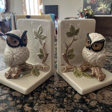 OMC Otagiri Vintage Ceramic Owl Bookends Pair MCM Retro Camp Style, Japan picture
