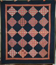 Vintage 1880's Pennsylvania Mennonite Checkerboard Antique Quilt, Indigo Blue picture