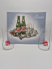 Vintage 7Up The Uncola Glasses & Menu Lot (2) Flared Tumblers Soda Advertising picture