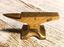Vintage solid brass miniature jeweler’s anvil with advertising 3” paperweight picture