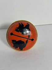 Vintage US Metal Halloween Tin Litho Noise Maker Shaker Witch Black Cat Spooky picture
