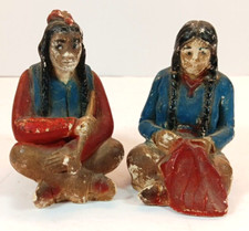 Vintage Chalkware Native American Salt & Pepper Shakers Marked 1943 picture