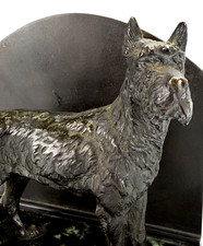 Vintage Schnauzer Scottie Terrier Dog Sculpture Bookend Bronze Tone Marble Base picture