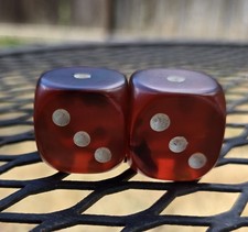 Vintage Fire Amber Orange Red Crisloid Bakelite Dice Pair (2) Transparent 13/16