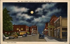 South Carolina Sumter Main Street at night full moon ~ 1930s linen sku901 picture