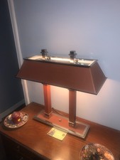 Vintage Ralph Lauren Banker’s Desk Lamp Leather Wrapped Chrome Hollywood Regency picture