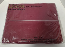 Utica No Iron Percale Burgundy Red White Trim Full Flat Sheet 54