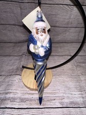 Patricia Breen Spiraling Santa Icicle Christmas Ornament Twist Blue And White picture