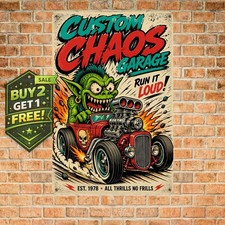 Screaming Monster Driver Retro Rod Art Metal Plaque 8x12 picture